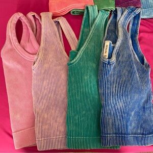 Zenana Outfitters Ribbed Tank Tops in Blue and Green